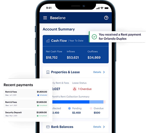 Baselane's rent collection system on mobile