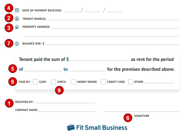 Screenshot of the information that can be included in a rental receipt