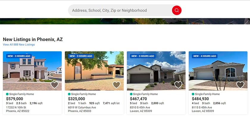 Screenshot of Realtor.com property listings in Phoenix Arizona