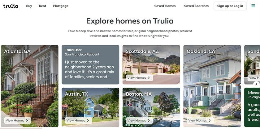 Screenshot of Trulia real estate listings