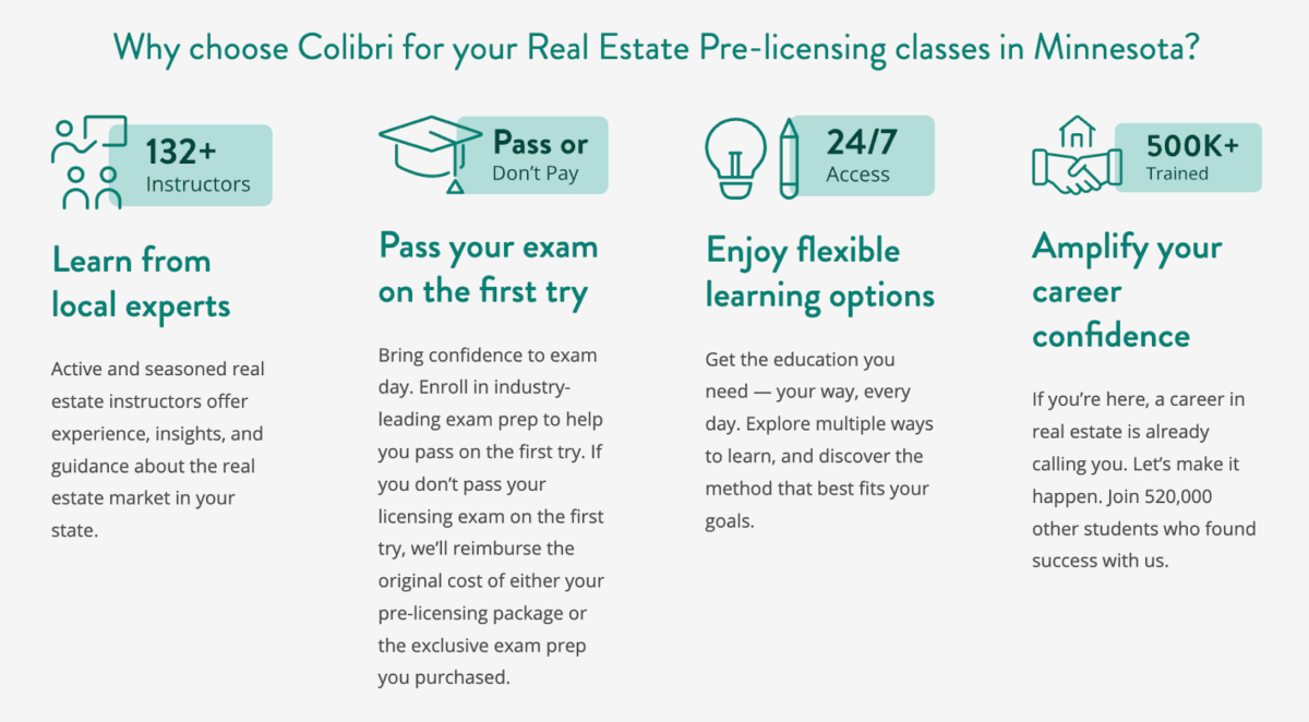 Colibri Real Estate features for prelicensing courses