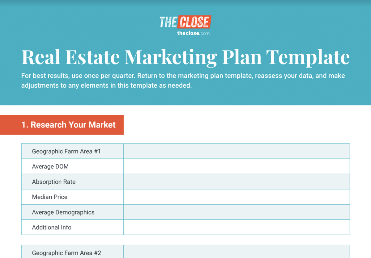 Screenshot of The Close real estate marketing plan template