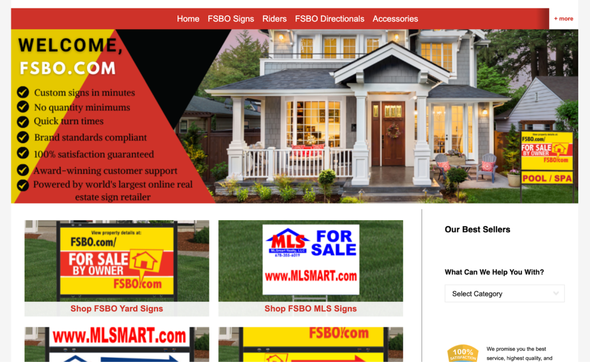 Interface of FSBO.com shop with FSBO yard signs