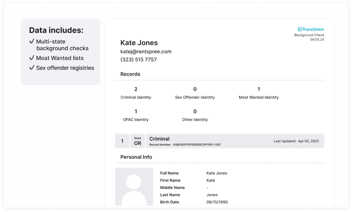 An applicant dashboard showing background check information.