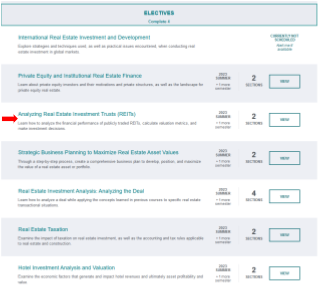 Real Estate Investing certificate electives with the REIT course