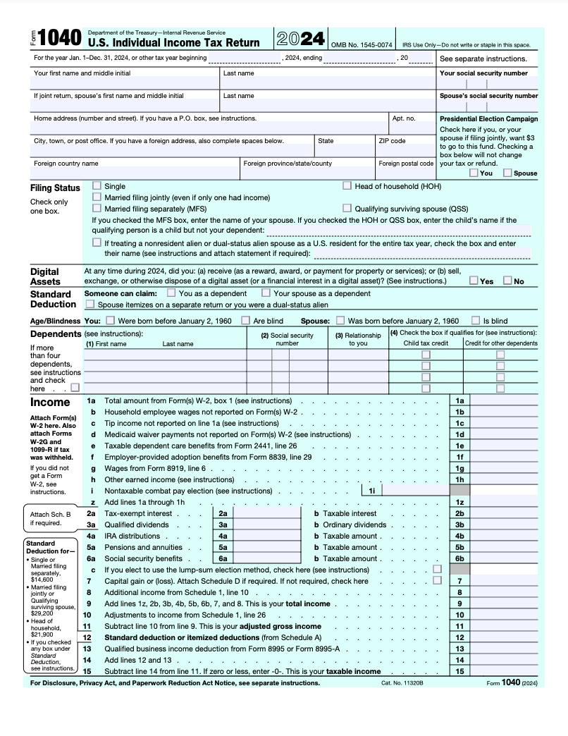 A screenshot of the actual Form 1040, the U.S. Individual Income Tax Return