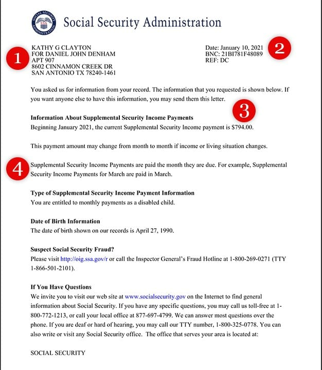 Example of a social security benefit statement