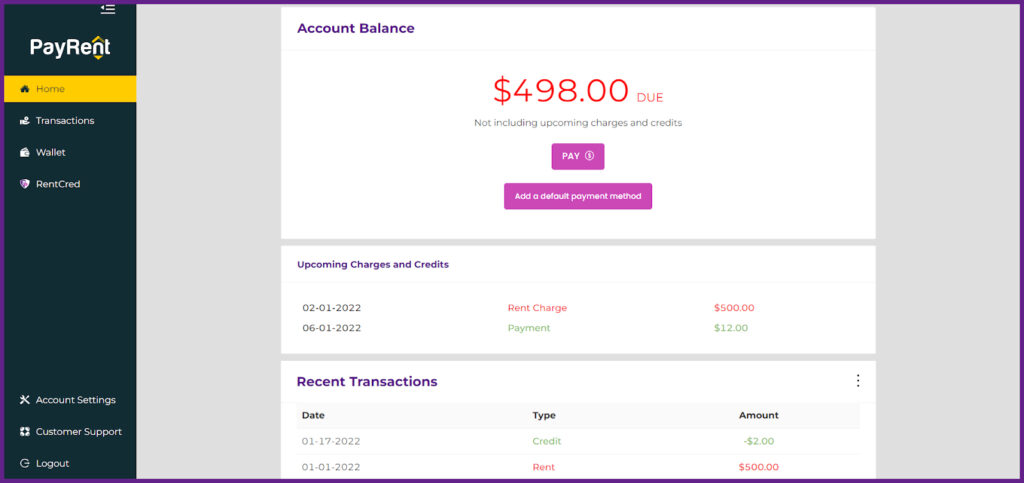 PayRent's tenant payment portal