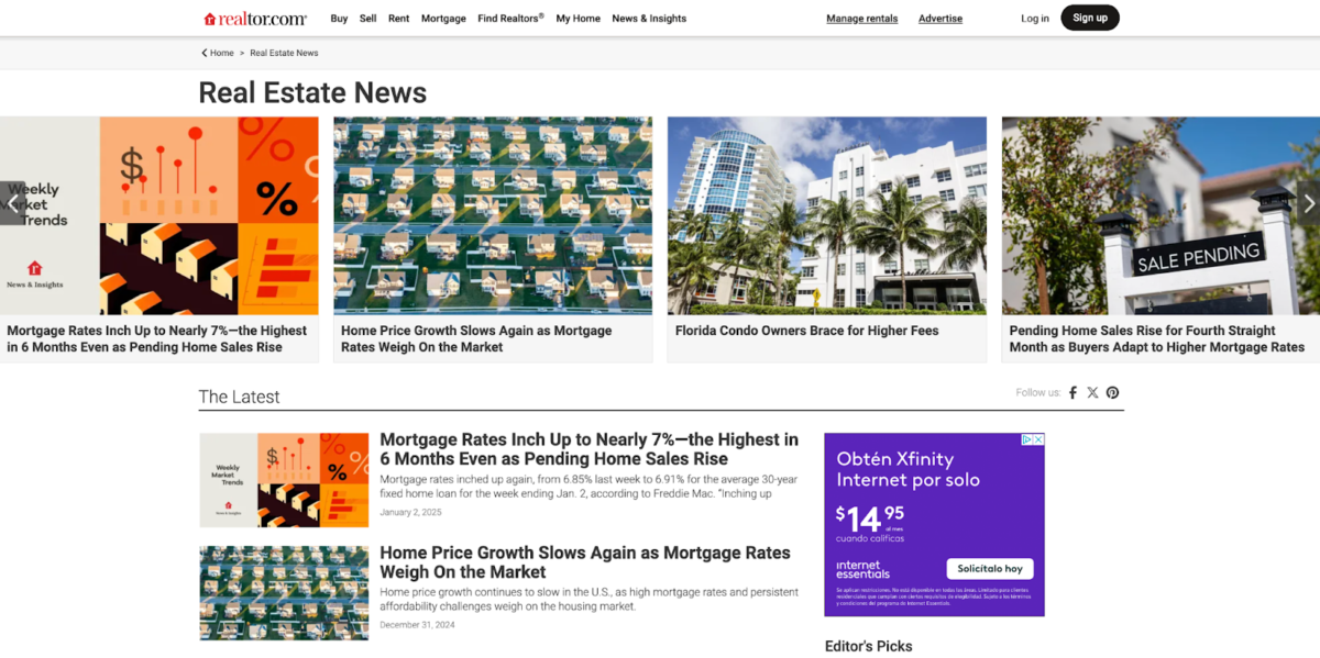 Screenshot of Realtor.com real estate market news and trends