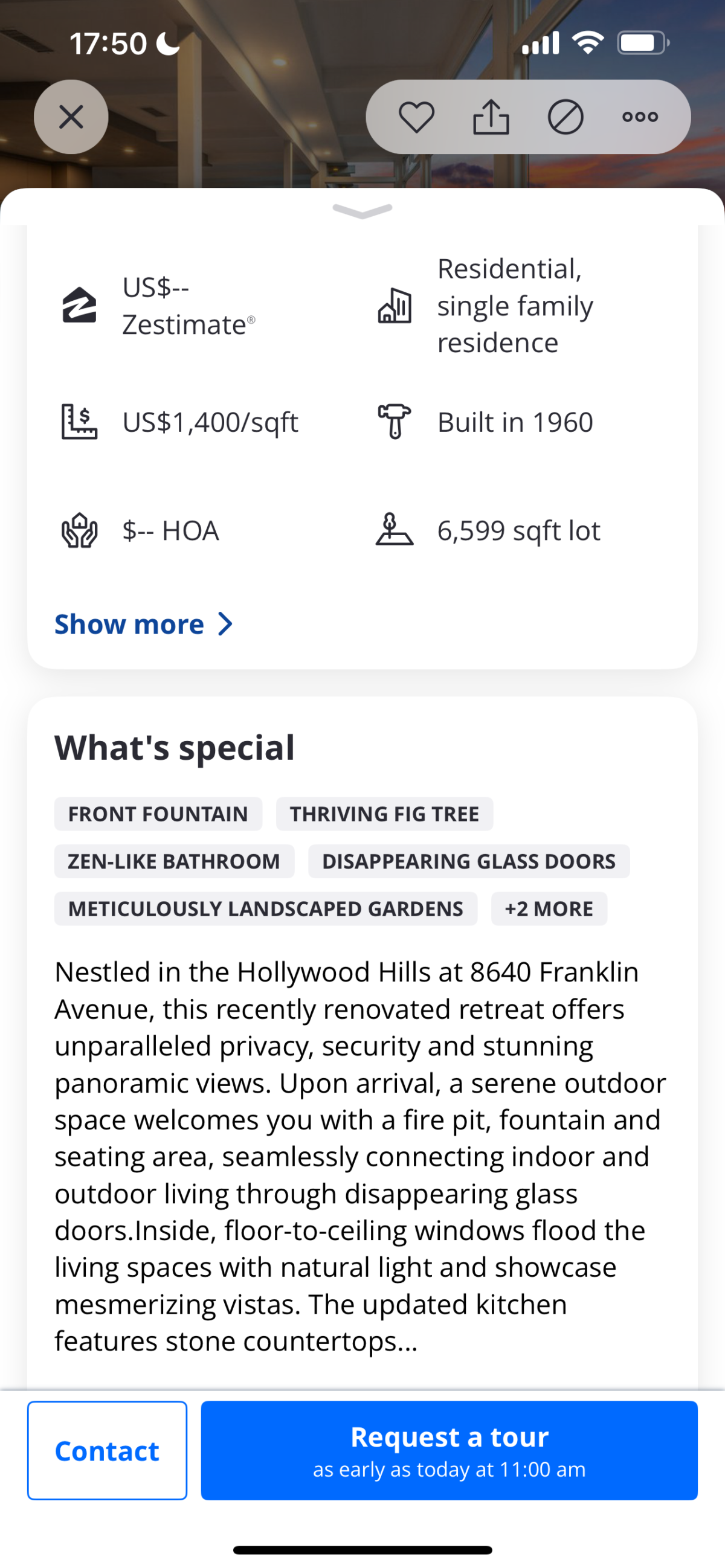 Screenshot of a property listing description example on Zillow mobile