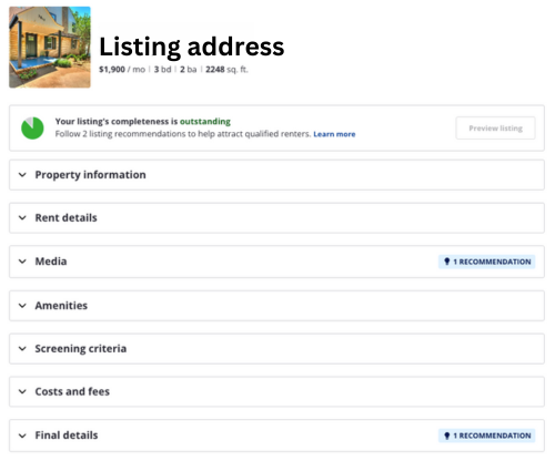 An example of a Zillow listing in the homeowner’s or agent’s profile