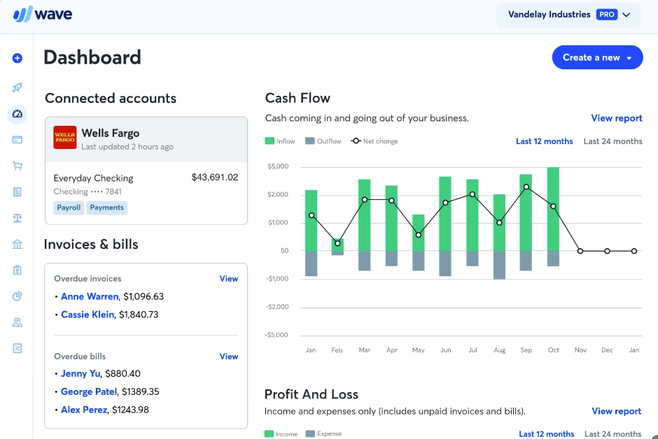 Wave accounting dashboard
