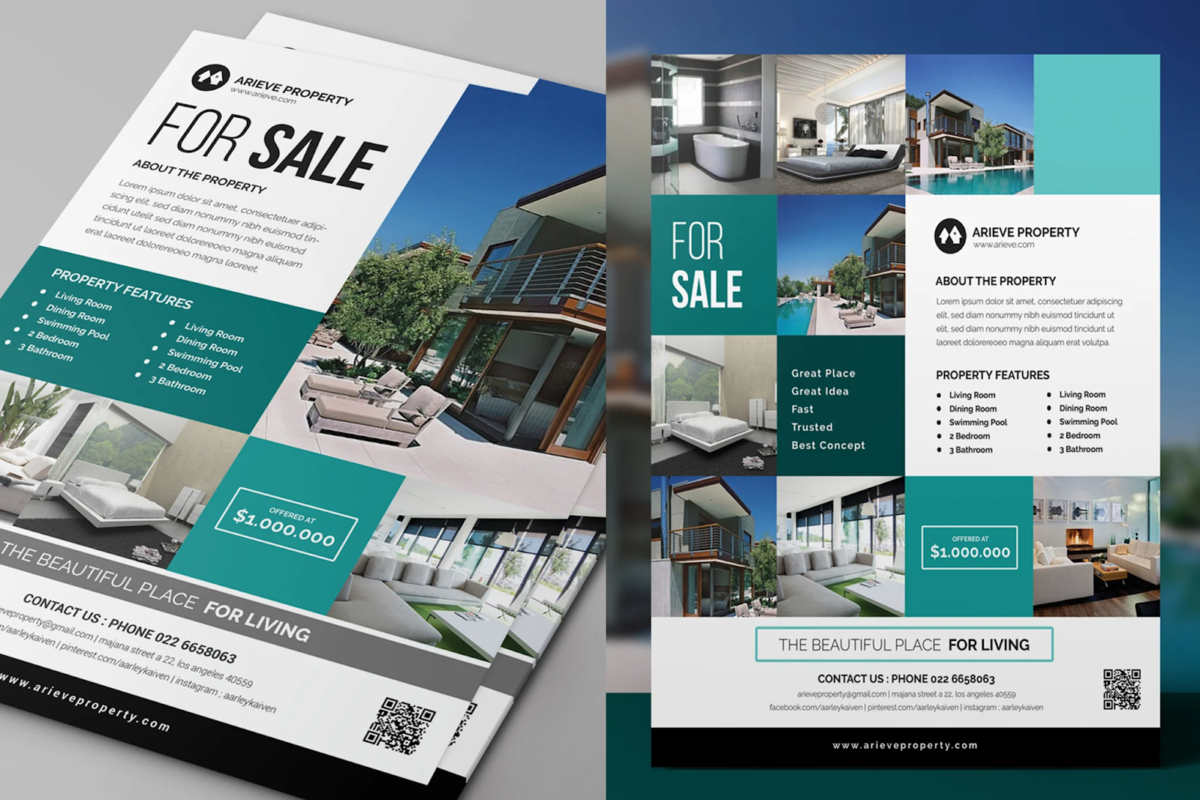 Real estate flyer template showcasing specific property features Real estate flyer template showcasing specific property features