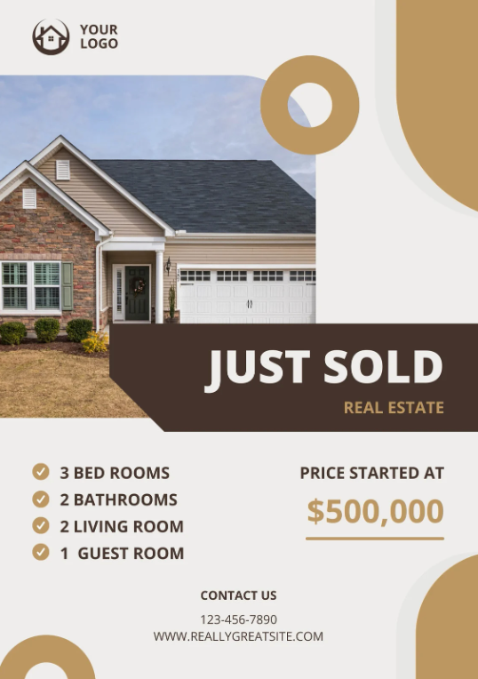 Beige just-sold real estate flyer template Beige just-sold real estate flyer template