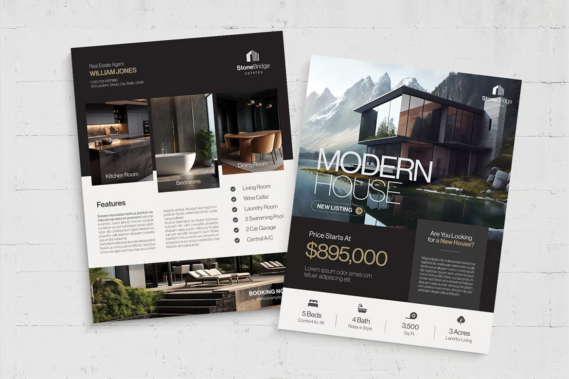 Modern house real estate flyer template formatted like a magazine Modern house real estate flyer template formatted like a magazine