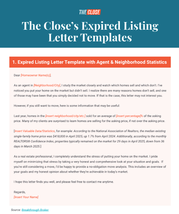 The Close’s Expired Listing Letter Templates