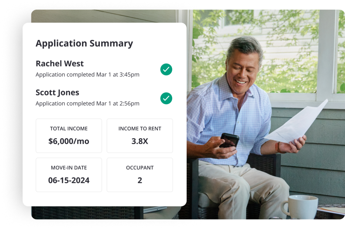 Zillow renter application summary with an applicant's total income, proposed move-in date, and number of occupants Zillow renter application summary with an applicant's total income, proposed move-in date, and number of occupants
