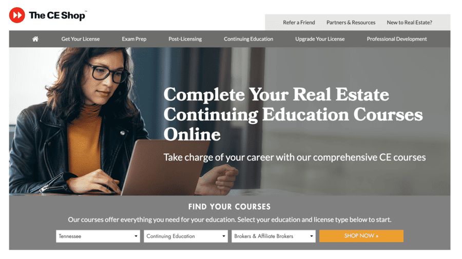 The CE Shop continuing education landing page