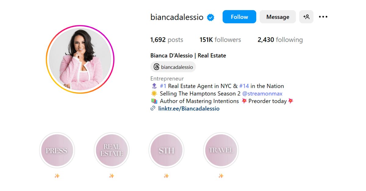 Bianca D'Alessio's Instagram bio Bianca D'Alessio's Instagram bio