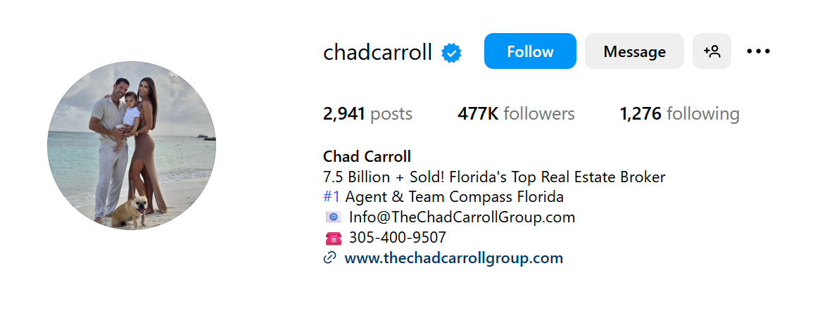 Chad Carroll's Instagram bio Chad Carroll's Instagram bio