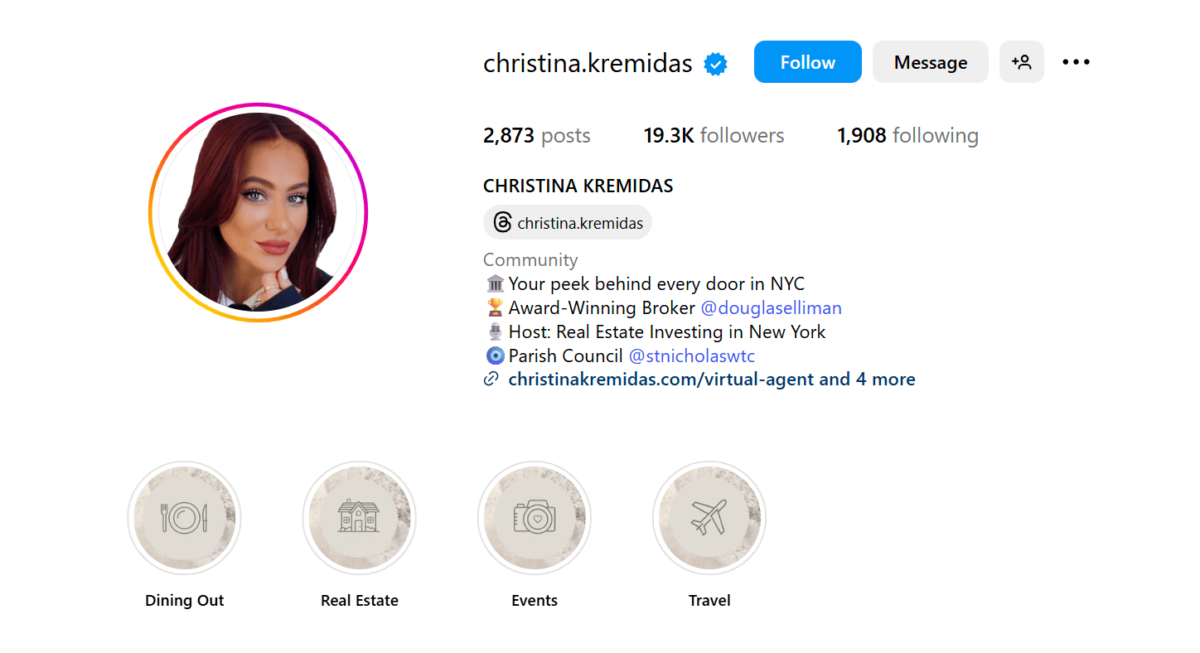 Christina Kremidas' Instagram bio Christina Kremidas' Instagram bio