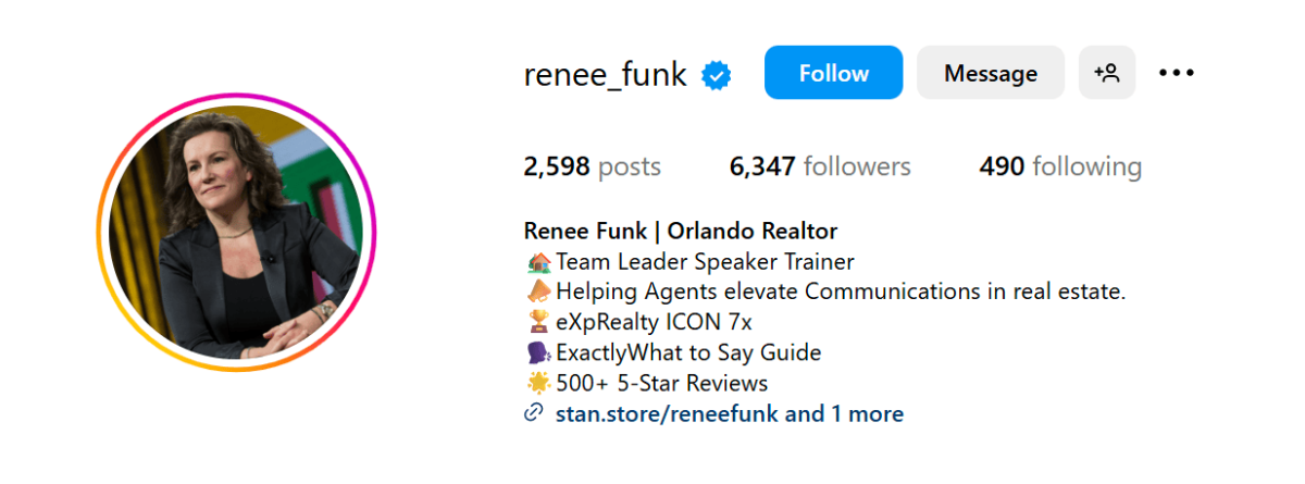 Renee Funk's Instagram bio Renee Funk's Instagram bio