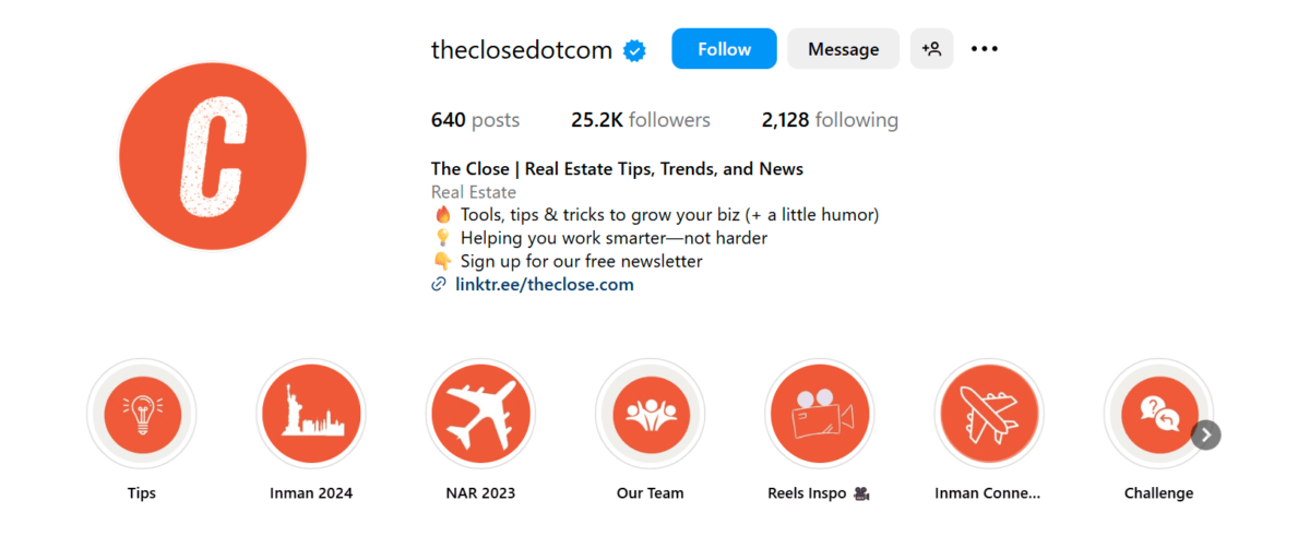 The Close's Instagram bio The Close's Instagram bio