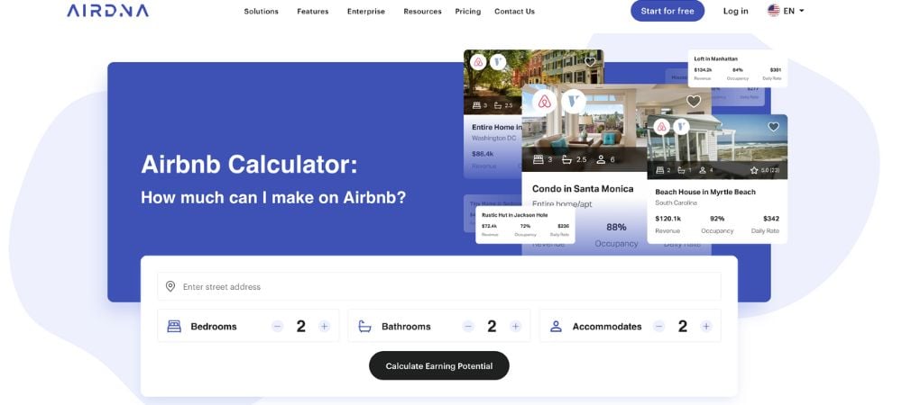 AirDNA’s Airbnb revenue calculator