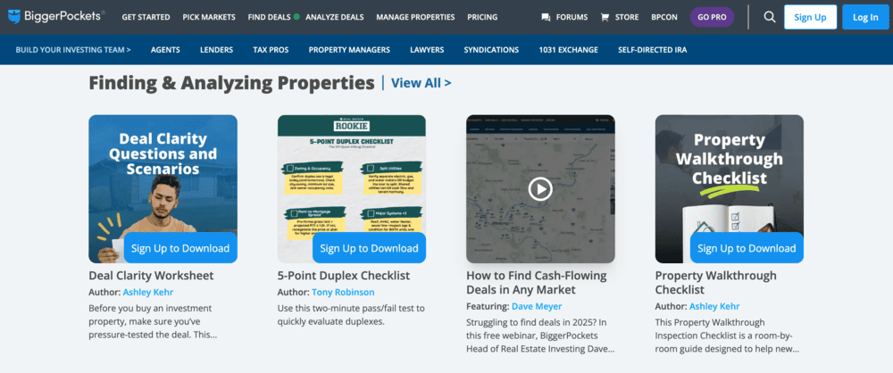 BiggerPockets website interface
