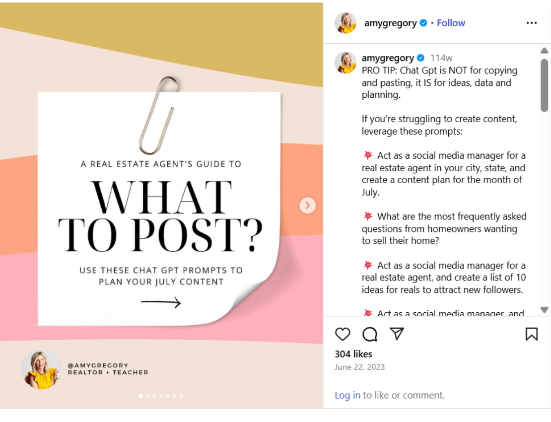 Carousel featuring a free resource (Source: @amygregory)