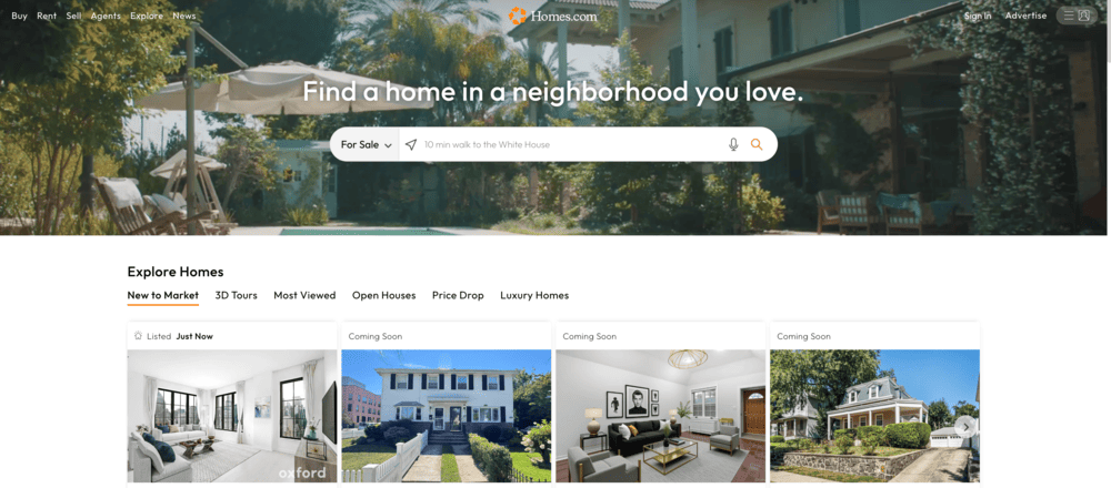 Homes.com website interface