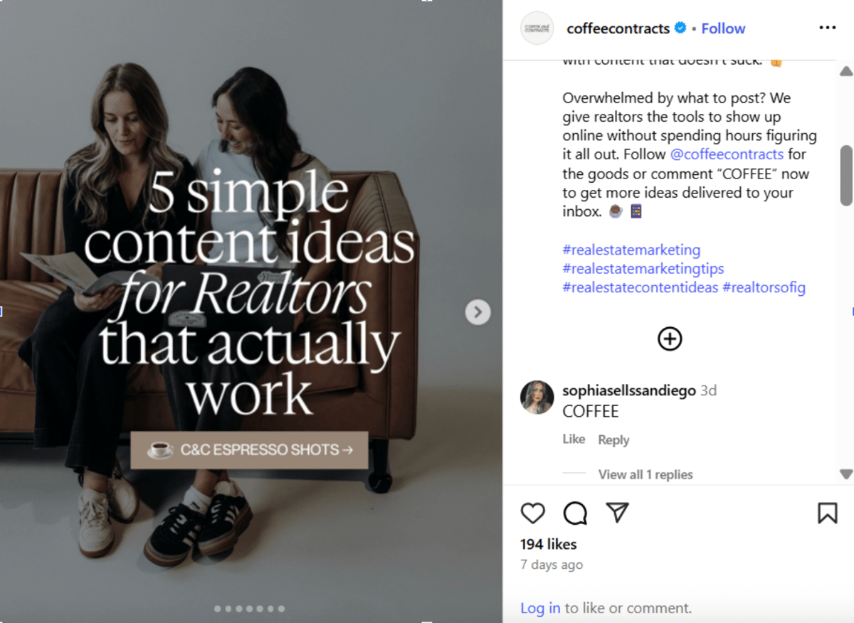 Instagram post with a DM campaign naturally woven in 
