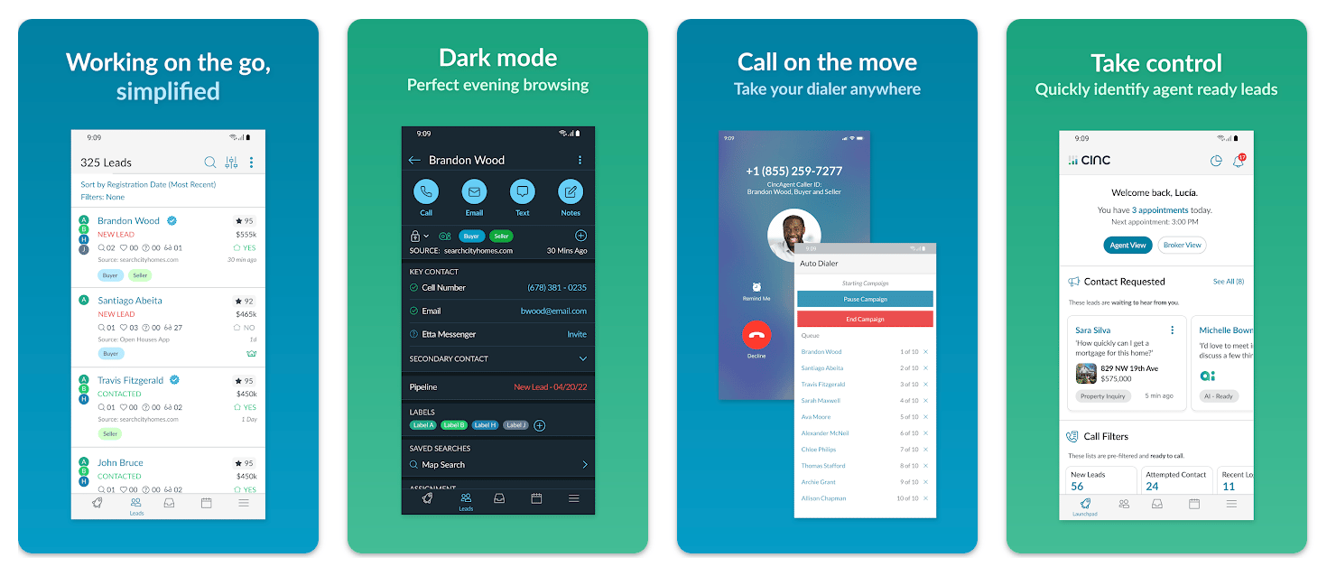CINC mobile app interface