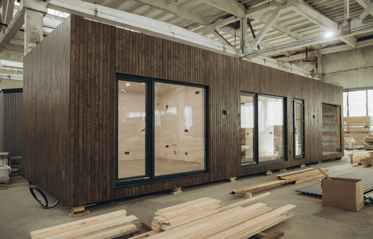 Modular building under construction in large industrial facility
