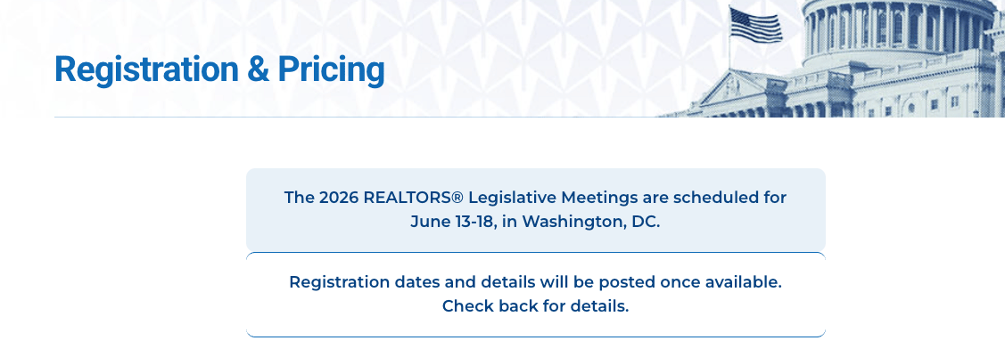 REALTORS Legislative Meetings' registration page