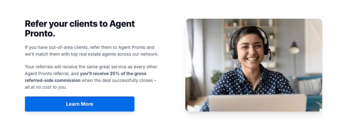 An image that explains that agents can submit referrals and get paid when those referrals close.