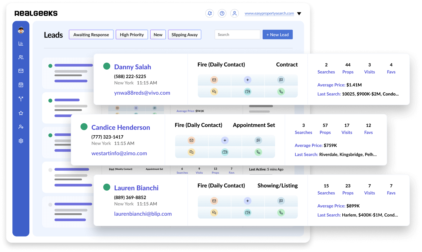 Real Geeks' lead manager interface.