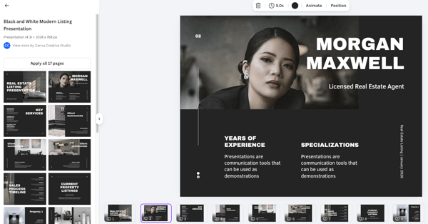 Sample real estate template from Canva.
