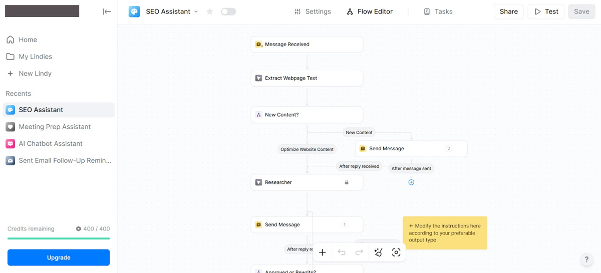 Image of Lindy's platform and how agent's can create an AI agent.
