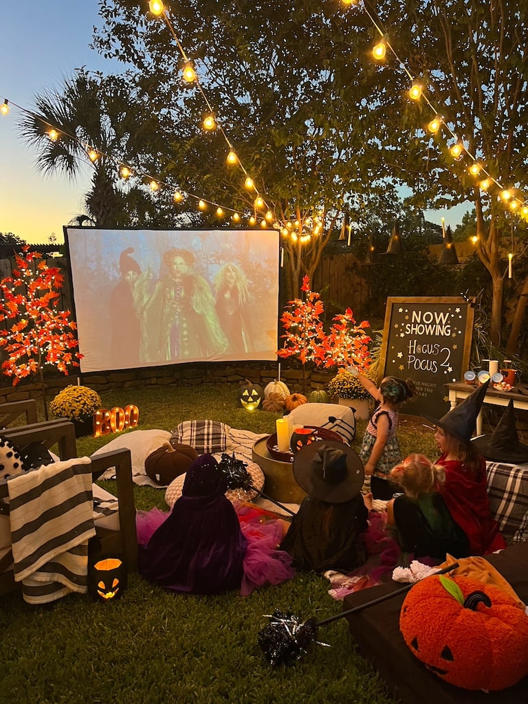Halloween movie night outdoors.