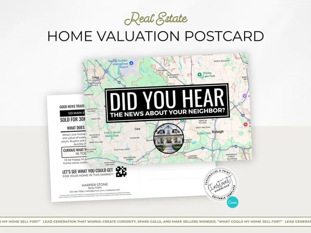 A postcard with a map on it, and in a black text box it states "Did you hear the news about your neighborhood?".