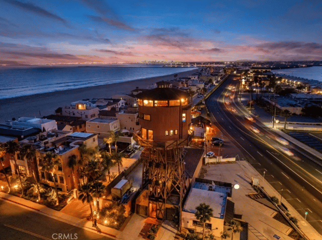A water tower converted into a home with views of the ocean and bay.