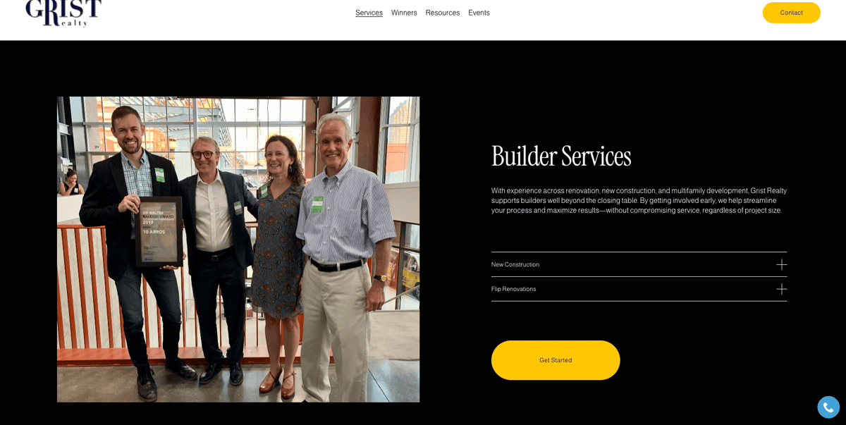 Grist Realty's builder services page.