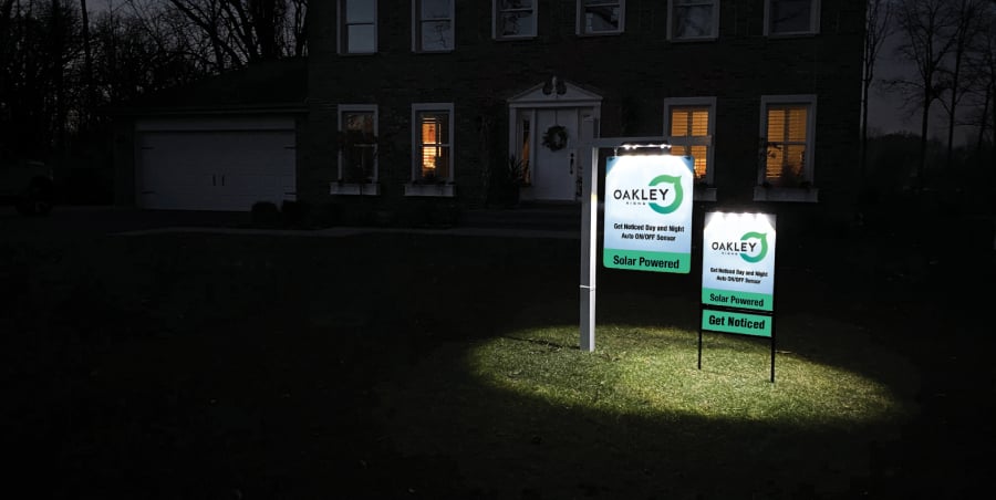 Example of two solar-powered signs.