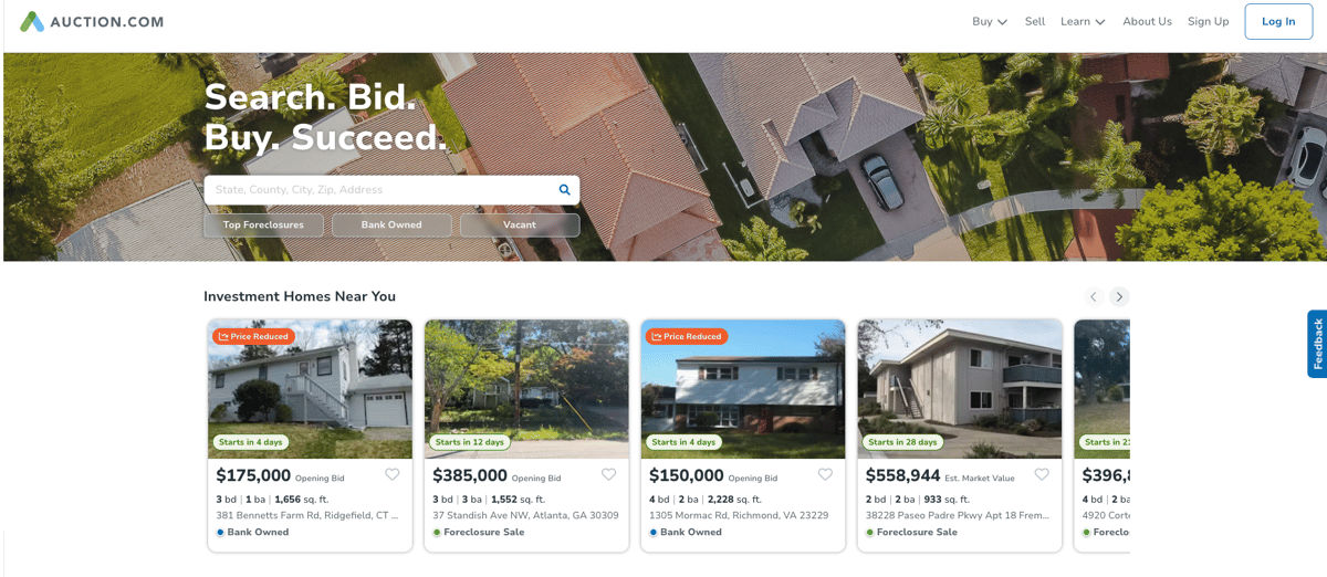 Auction.com search webpage.