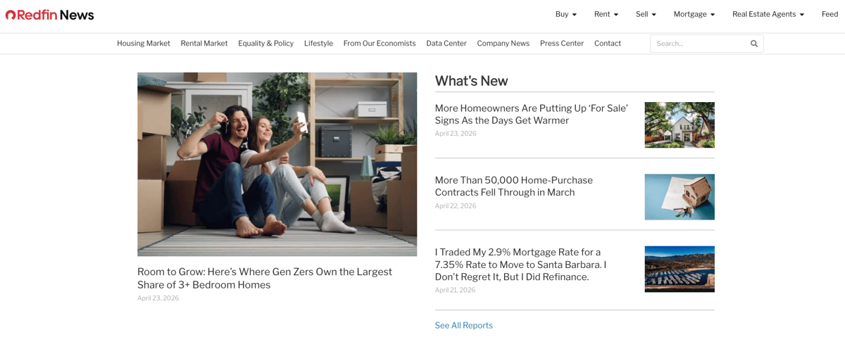 Redfin news' webpage.