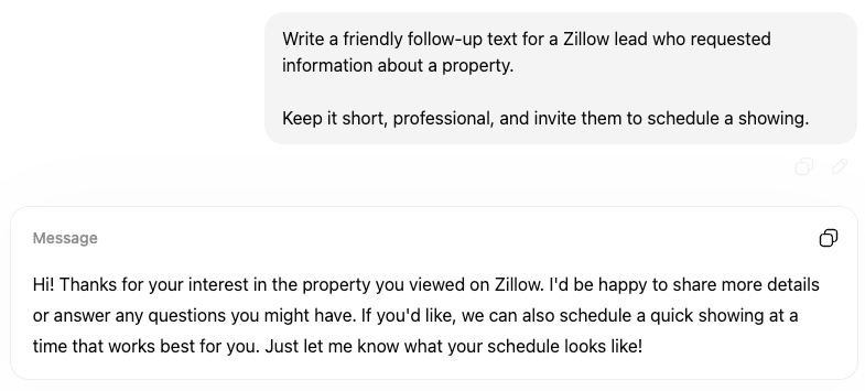 Sample prompt for ChatGPT.