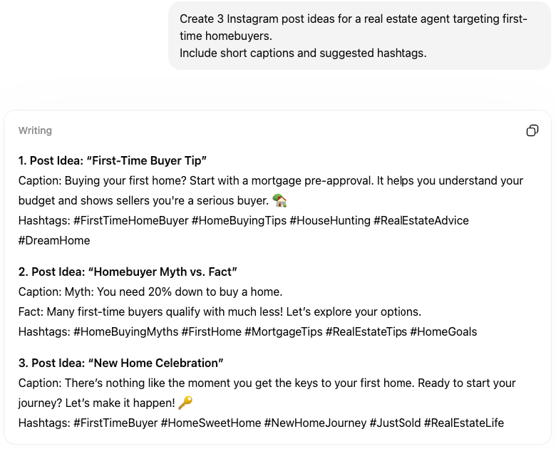 Sample prompt for ChatGPT