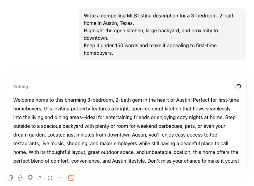 Sample prompt for ChatGPT.