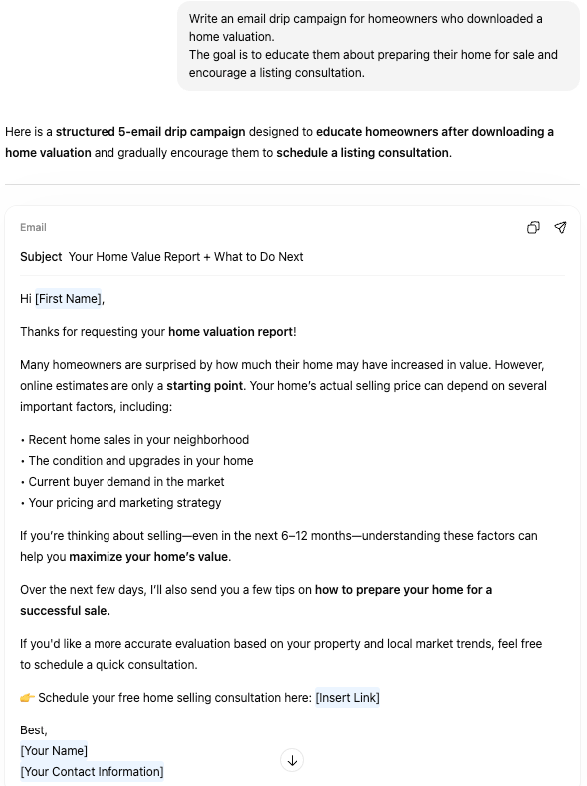 Sample prompt for ChatGPT